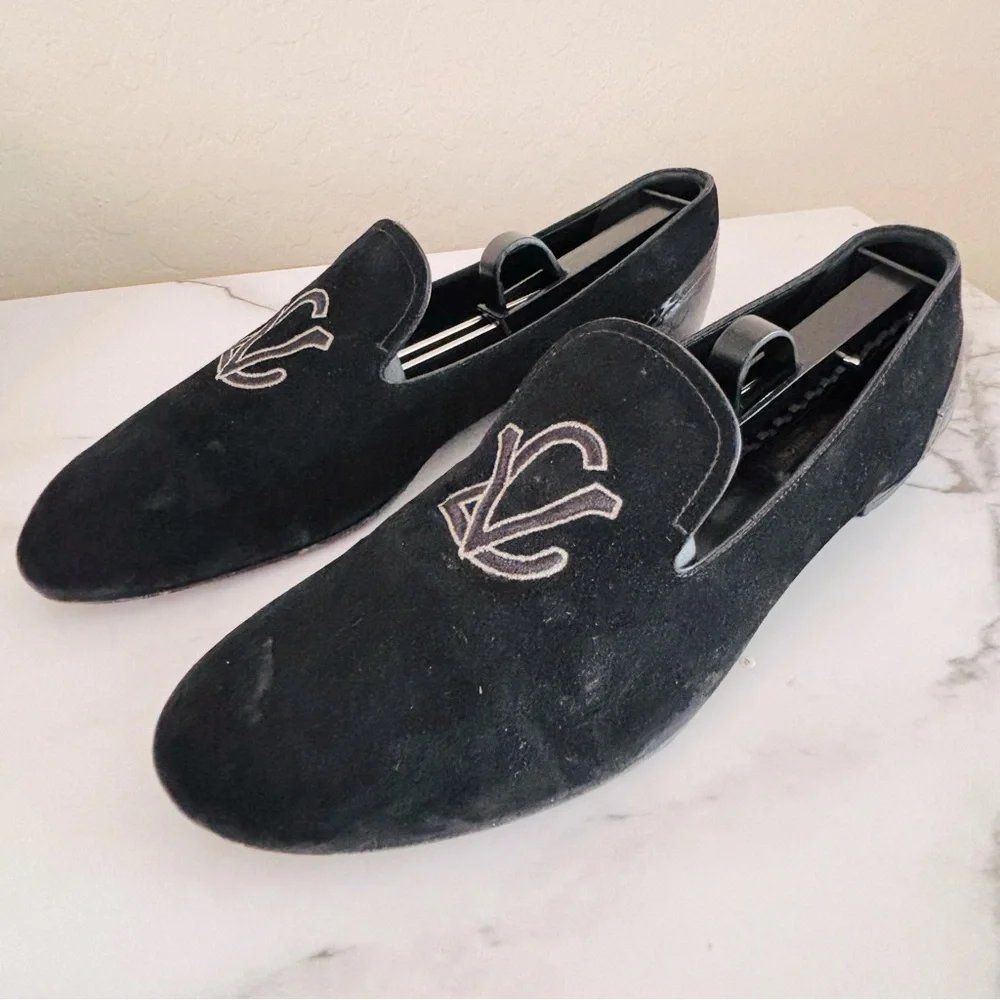 Louis Vuitton LV Monogram Women’s Suede Black Embroidered Loafers Size 40.5 10.5 - Picture 2 of 13